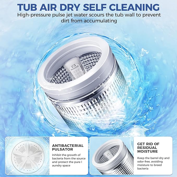 20Lbs Portable Washing Machine Nictemaw Portable Washer, 2.8 Cu.ft Washer and Dryer Combo with Drain Pump, 10 Programs 8 Water Level Compact Laundry Washer for Home, Apartment, RV, Dorms