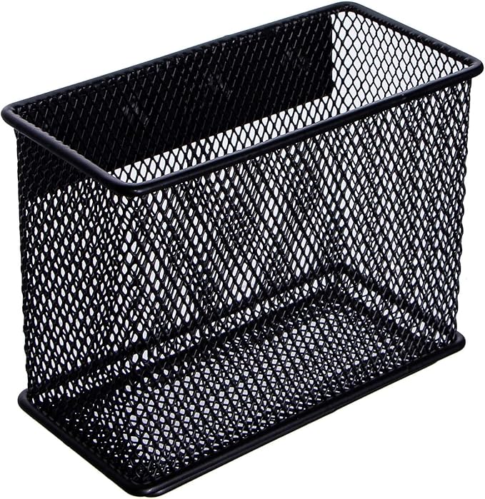 dedoot Magnetic Basket 2 Pack Magnetic Holder Locker Magnetic Pen Holder Magnetic Pencil Holder Strong for Whiteboard Marker, 4.7x2.3x3.7inch Black Mesh Magnetic Pen Holder for Refrigerator Fridge