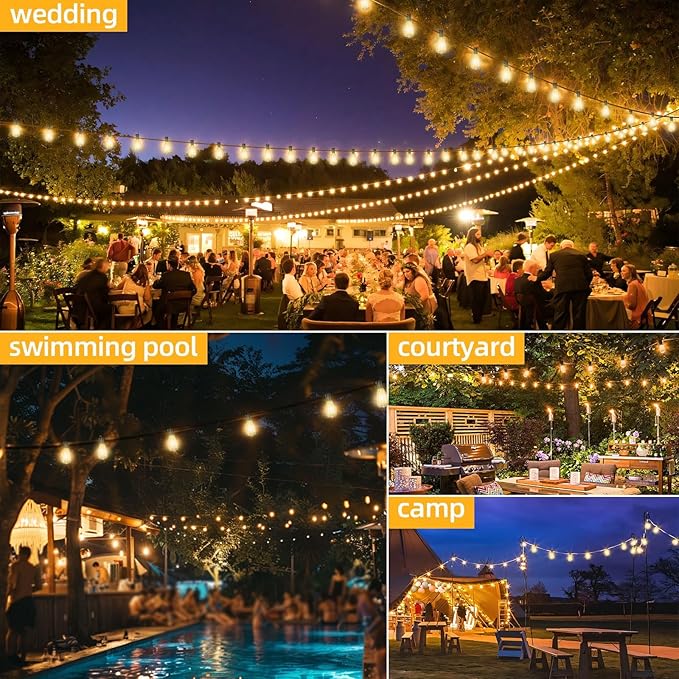 ST38 100FT LED Outdoor String Lights with 50 Shatterproof ST38 Bulbs+2 Spares, 2700K Warm White – for Backyard, Patio, Garden, Wedding, Party, Christmas, Porch, Deck, Gazebo, Bistro, Camping Decor