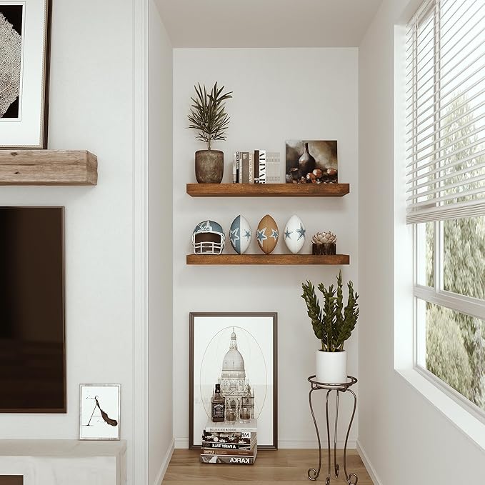 Floating Shelves for Wall 24 inchs Long, 9.1” Deep x 1.5” Thick Wall Shelves for Bedroom, Living Room, Bathroom,Kitchen, Office, Rustic Farmhouse Shelf Decor with Invisible Bracket, Set of 2