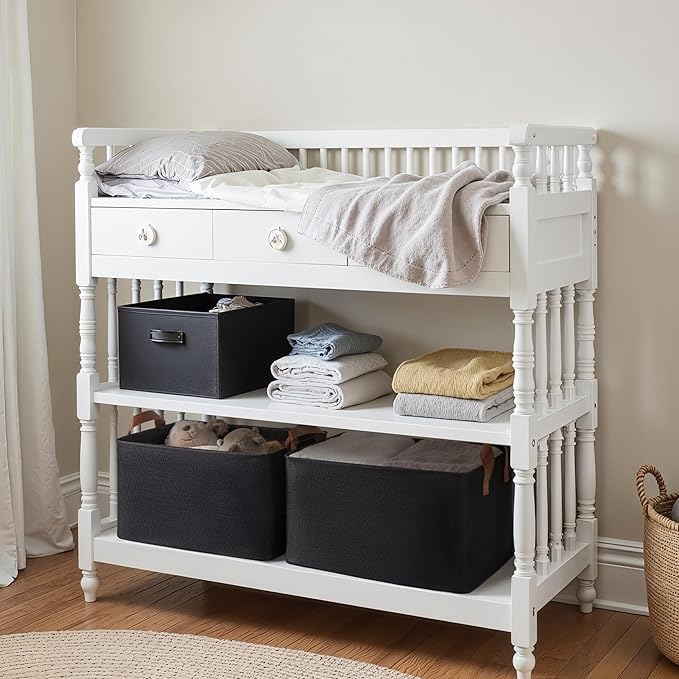 GRANNY SAYS Storage Baskets for Shelves, Closet Organizer Bins, Clothes Storage Bins with Metal Frame, Large Baskets for Organizing and Storage, Collapsible, Black, 2-Pack