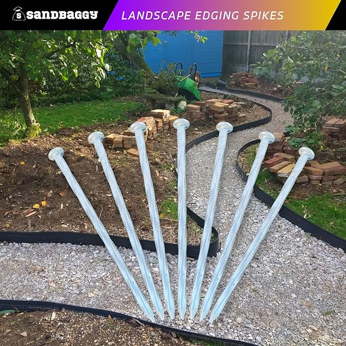 Sandbaggy 6 inch Galvanized Landscape Edging Spikes - Spiral Landscape Nails - 7 Gauge Steel - Great for Hard Rocky Soil - Also Great for Paver Edging, Artificial Turf, Landscape Fabric (200, 6 inch)