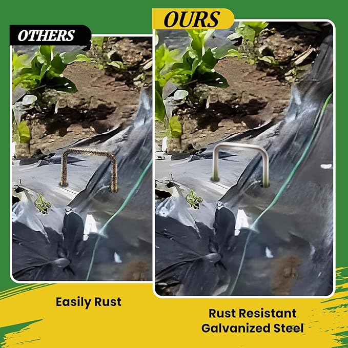 Landscape Staples Galvanized 10 Inch 60 Pcs, Metal Garden Stakes 1.6 Inch, Garden Staples for Weed Barrier Lawn 11 Gauge