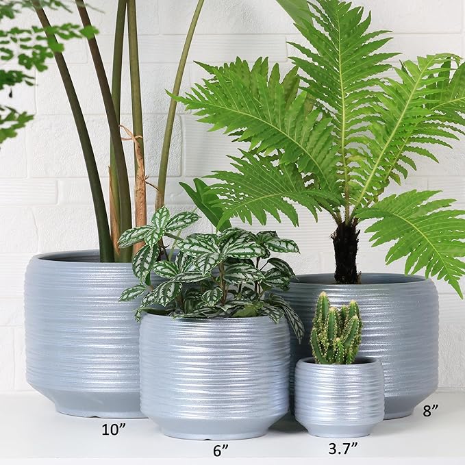 8 Inch + 6 Inch Ceramic Plant Pots Indoor with Drainage – Flower Pot Set, Decorative Indoor Planters for House Plants and Garden Use