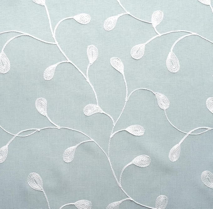 MIUCO Floral Embroidered Semi Sheer Curtains Linen Look Grommet Window Curtains for Bedroom 52 x 95 Inch 2 Panels, Sea Foam