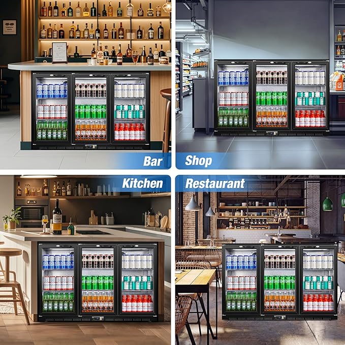 Beverage Refrigerator, 53.15W Inch 12 Cu.Ft Drink Fridge, Back Bar Beer Fridge with 3 Glass Door, 35.43" Height Beverage Cooler, Built-in & Undercounter Commercial Back Bar Cooler for Kitchen Shop Bar