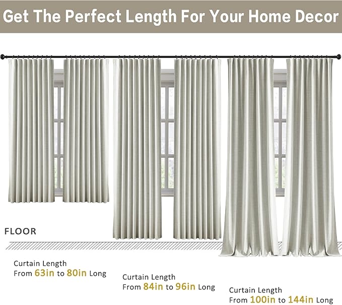 92 Inch Long Curtains 2 Panels,Back Tab Hook Belt with Hooks,Modern Neutral French Style Pleat Look Soundprof Linen Drop Cloth Traverse Blackout Curtains for Living Room 50W x 92L Natural Cream