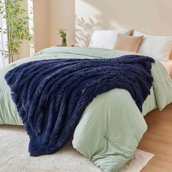 GONAAP Fuzzy Faux Fur Throw Blanket Dark Navy Super Soft Cozy Plush Fuzzy Shaggy Blanket for Couch Sofa Bed (Dark Navy, Throw(50"x60"))