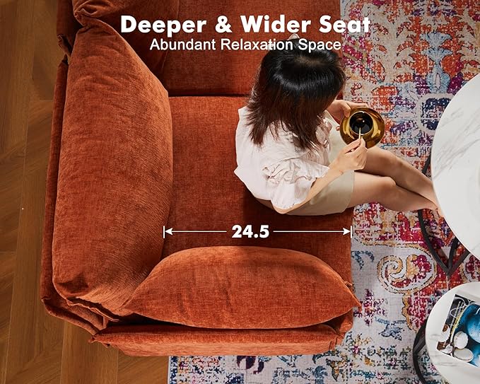 102.6" Luxury Modular Sleeper Sofa Bed 6 Seat Reversible Sectional Couch Deep Seat with Storage Chaises Removable Cover for Living Room, Apartment - Chenille Terracotta Orange