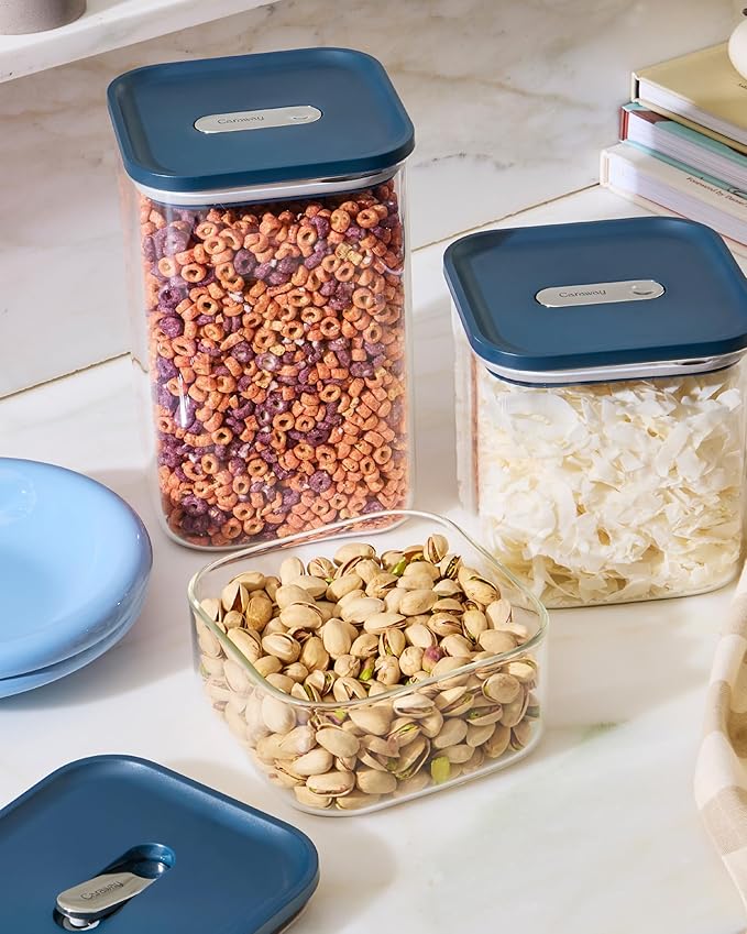 Caraway 14-Piece Glass Airtight Food Storage Containers with Lids – Non-Toxic, BPA-Free Kitchen Storage Containers – Stackable, Space-Saving Airtight Containers for Dry Goods and More - Perracotta