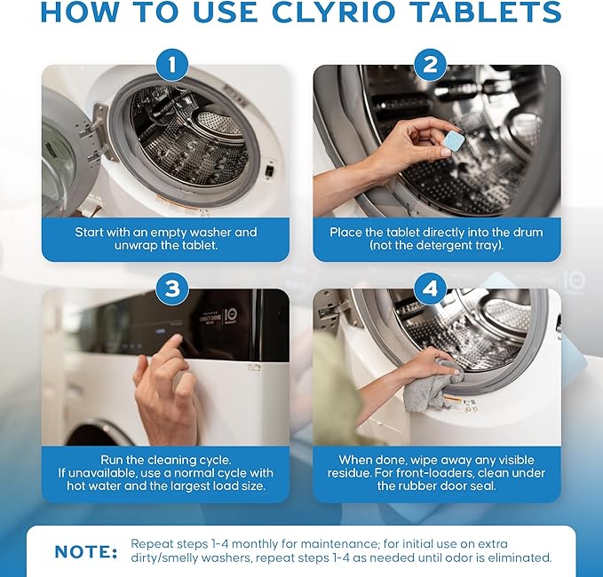 Clyrio Washing Machine Cleaner, 1-Year Supply of Washing Machine Cleaning Tablets, Great for Freshening Top and Front Loaders, 24 Concentrated Tablets