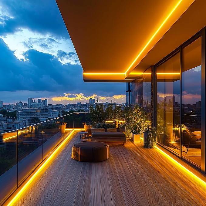 GZBtech Flexible LED Neon Rope Lights 50FT,AC 110-120V Waterproof Strip Light, 120 LEDs/M Cuttable Connectable Neon Lighting for Indoor Outdoor Home Decor/Commercial Building Use-Amber 15M