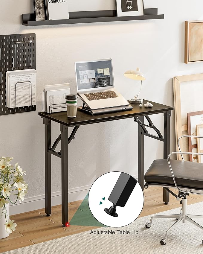 Frylr Small Folding Computer Desk β Portable 35.8 Inch Foldable Laptop Table, Collapsible and Compact for Easy Storage and Fast Setup, Lightweight for Small Spaces, Craft and Study Use, Dark Oak