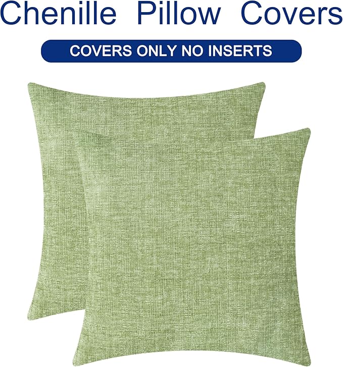CaliTime Throw Pillow Covers Decorative 20 X 20 Inches Pack of 2 Cozy Chenille Cushion Cases for Couch Sofa Bed Living Room Home Sage Green
