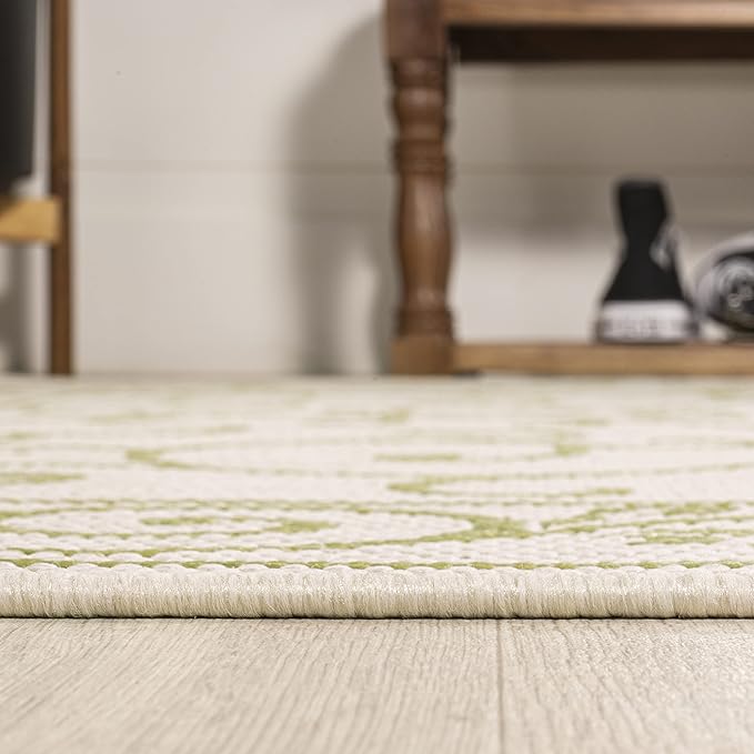 JONATHAN Y Vintage Filigree Indoor Outdoor Square Area Rug 5X5 Cream/Green, Charleston Textured Weave for Backyard, Patio, Porch, Easy-Cleaning, High Traffic, Pet-Friendly, Non-Shedding (SMB106I-5SQ)