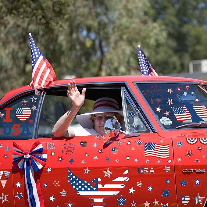158 Pcs 4th of July Window Clings, 9 Sheets Patriotic Window Clings Decals, Watercolor Double-Sided American Flag Stars Firework Window Stickers for Independence Day Parade Veterans Memorial Day Decor