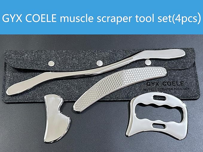4 in 1 Muscle Scraper Stainless Steel Gua Sha Massage Tool Set with Bag,IASTM Scraping Tools for Muscle Treatment