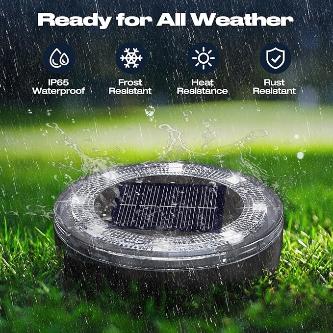 Mini Outdoor Solar Lights,8 Pack Solar Garden Lights for Outside IP65 Waterproof, 8 LED Disc Landscape Lighting for Garden Yard Driveway Walkway Poolside Deck Lawn Patio,Cold White