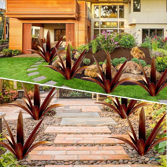 DIY Metal Agave Plant Art Yard Tequila Art Sculpture, Tequila Rustic Garden Sculpture Statue Outdoor Decor,Agave Metal Plants for Yard, Garden Lawn Ornaments (9 Leaves -Yellow)