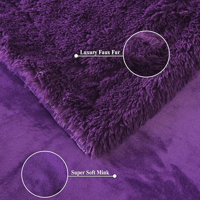 GONAAP Fuzzy Faux Fur Throw Blanket Purple Super Soft Cozy Plush Fuzzy Shaggy Blanket for Couch Sofa Bed (Purple, Throw(50"x60"))