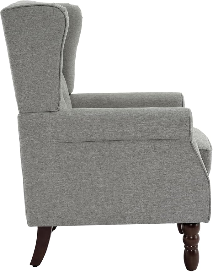 Accent Chair, Upholstered Armchair with Button Tufted High Back & Solid Wood Legs, Comfy Wingback Reading Single Sofa Chair for Small Spaces, Living Room, Bedroom (Light Grey, Set of 1)