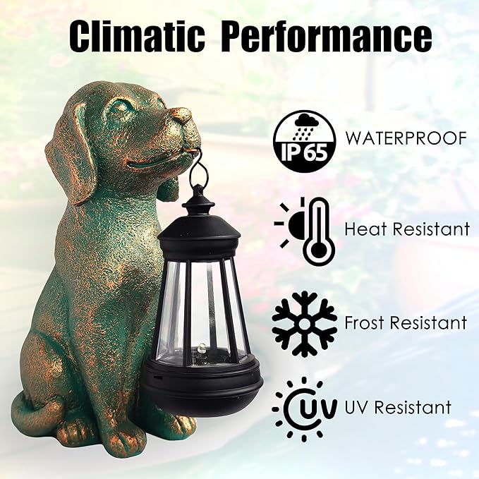 Dog Garden Statues with Solar Lantern Outdoor Decor-Dog Solar Figurines Lights Decorations for Patio Yard Lawn Ornaments-Gifts for Birthday Easter Housewarming