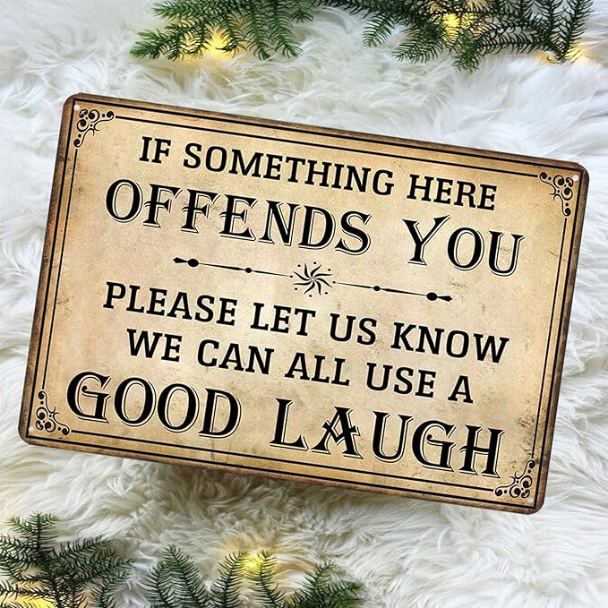 Bar Sign Man Cave Decor - Vintage Garage Metal Tin Signs for Men Funny If Something Here Offends You Poster Wall Art, Sports Bars Outdoor Accessories Decorations 8x12 Inch