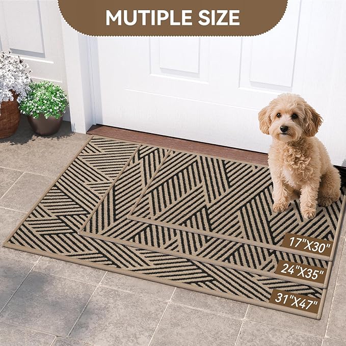 Front Door Mat Outside Entrance, Non Slip Rubber Backing, Trap Dirt and Moisture, Easy Clean Low Profile Welcome Floor Mats for Patio Porch Indoor Outdoor Entry Mat, 31x47 Inch, Brown