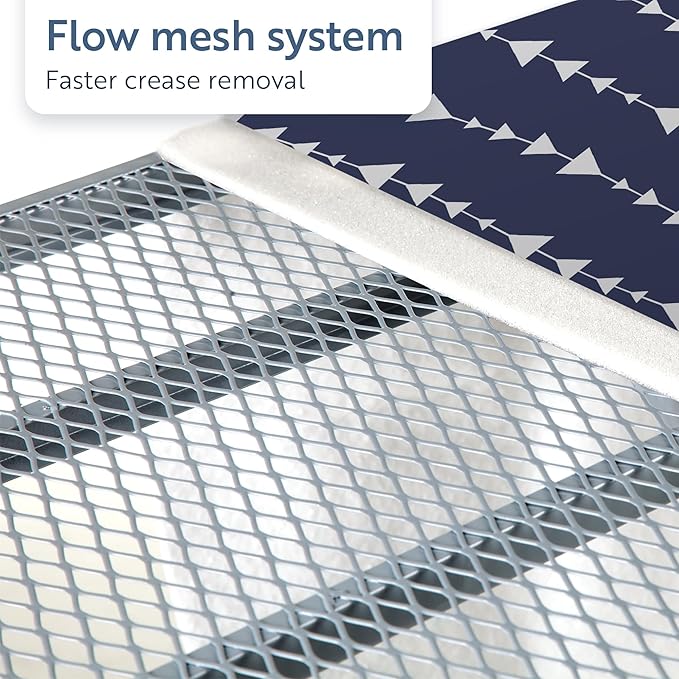 Classic 4-Leg Ironing Board with Iron Rest - Freestanding Full Size Iron Board for Clothes Pressing and Steaming with 43" x 14" Surface - Blue Arrows