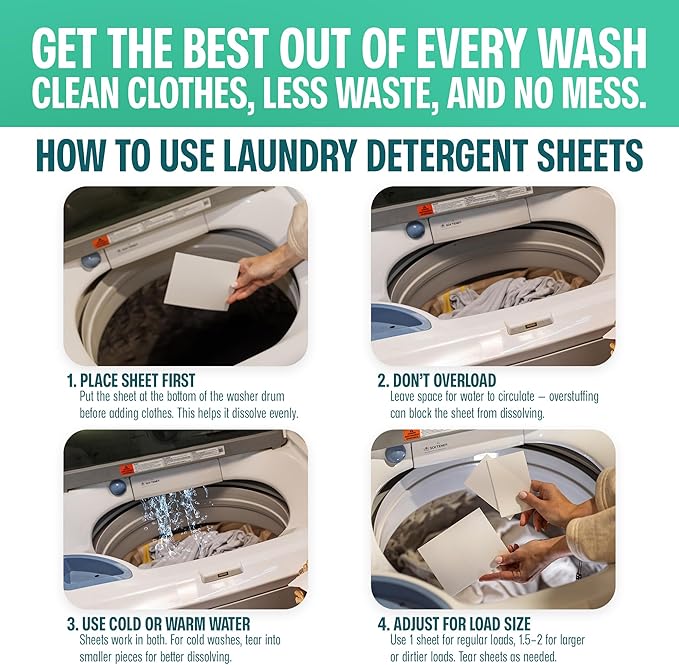 Sudstainables Laundry Detergent Sheets (60 Loads) – Eco-Friendly, Zero Waste, Plastic-Free Laundry Washing Machines Soap Sheets; Dissolvable, Space-Saving Strips for Travel (Lemon)