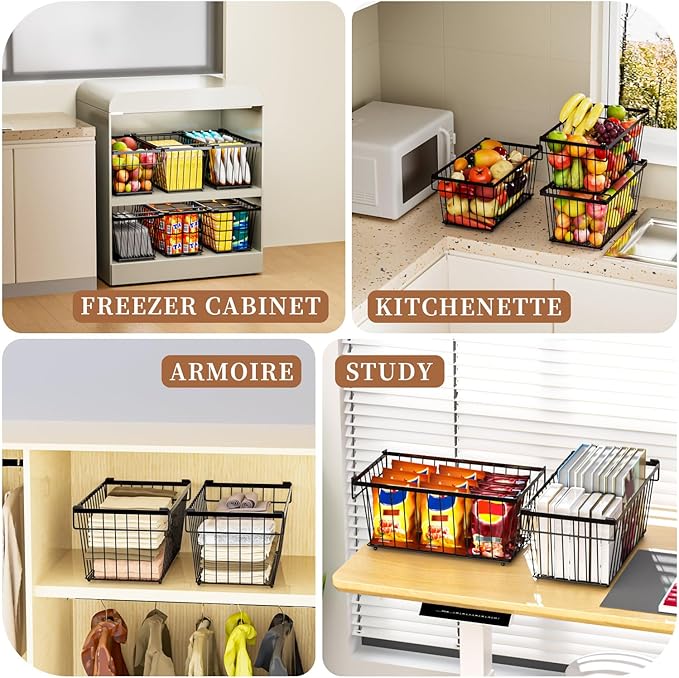 6 Pack Stackable Deep Freezer Organizer Bins ,Upgraded Bottom Leak-Proof net,Encryption and Hardening , Freezer Organizer Bins for 5 to 9 Cu.FT Small Chest Freezer, Easy Get Bottom Foods