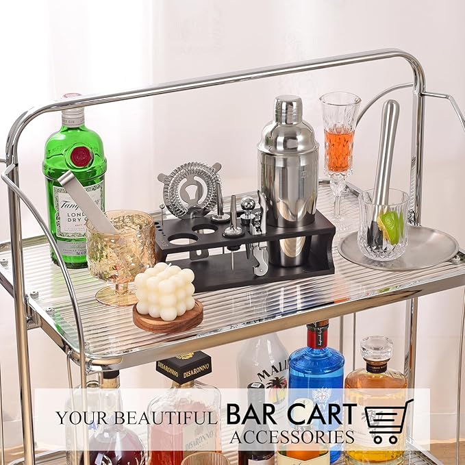 Bartender Kit Cocktail Shaker Set with Stand 17-Piece Bar Tool Bar Set for Drink Mixing Home Bartending Kit Bar Cart Accessories: Martini Shaker, Mixer Spoon, Jigger, Muddler, Strainer & Recipes Gifts