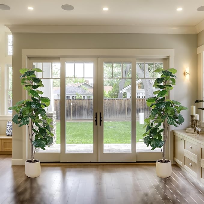 Artificial Fiddle Leaf Tree, 6ft Faux Plant Fake Ficus Lyrata Trees with White Planter, Artificial Fig Trees Floor Plants for House Office Living Room Indoor Home Decor, Housewarming Gift