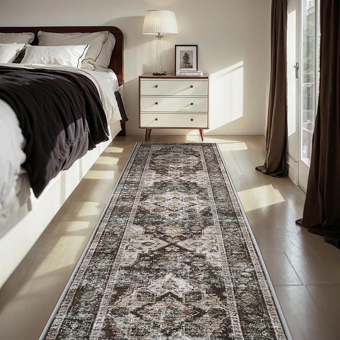 AMOAMI-6FT Round Rug-Rugs for Living Room-Vintage Soft Brick/Brown Rugs for Bedroom-Non Slip Circle Rug-Machine Washable Rug for Dining Room Living Room Bedroom Office Under Table