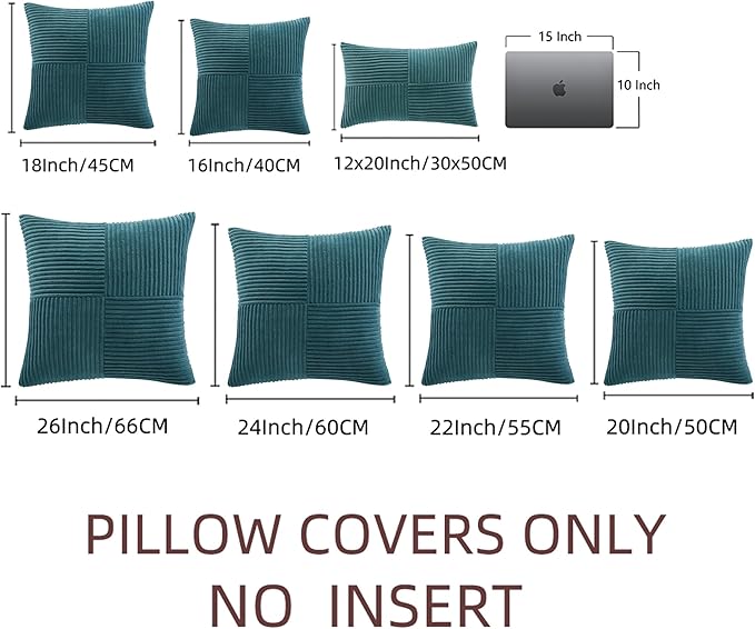 Fancy Homi 2 Packs Teal Lumbar Decorative Throw Pillow Covers 12x20 Inch for Living Room Couch Bed Sofa, Rustic Farmhouse Boho Home Decor, Soft Striped Corduroy Rectangle Accent Cushion Case 30x50 cm