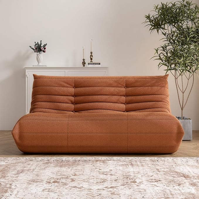 Bean Bag Chair, Loveseat Fireside Chair Bean Bag Sofa Large Bean Bag Chair for Adults, 2 Seater Bean Bag Chairs for Teens with High Density Comfortable Foam, Bean Bag for Living Room, Bedroom (Orange)