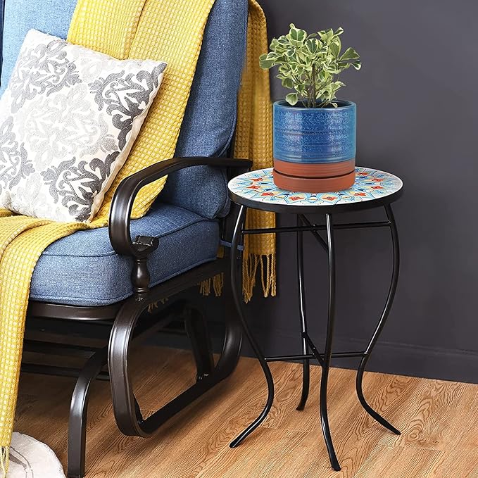 6 Inch Plant Pots, Ceramic Planter Pot with Drainage Hole & Saucer, Indoor/Outdoor Cylinder Round Planter Pot, Aqua Blue & Terracotta Red