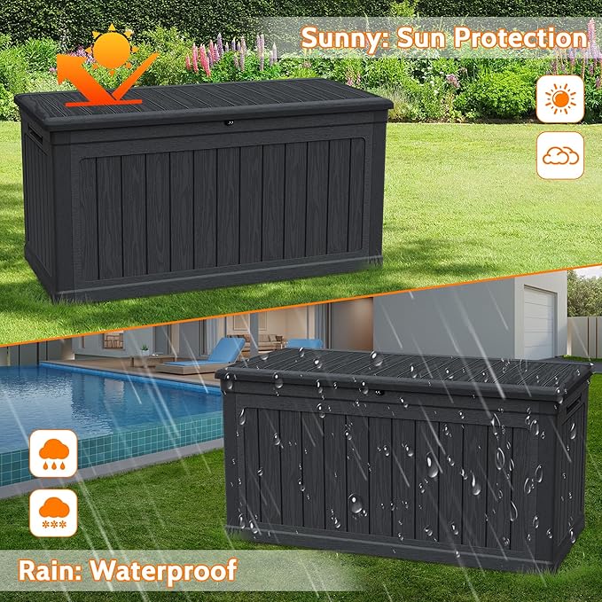 260 Gallon Double-Wall Resin Deck Box - Lockable Waterproof Outdoor Storage Box, 1000lbs Capacity & Doubles as Seating for Patio Furniture - Garden Tools, Pool Accessories (Black)