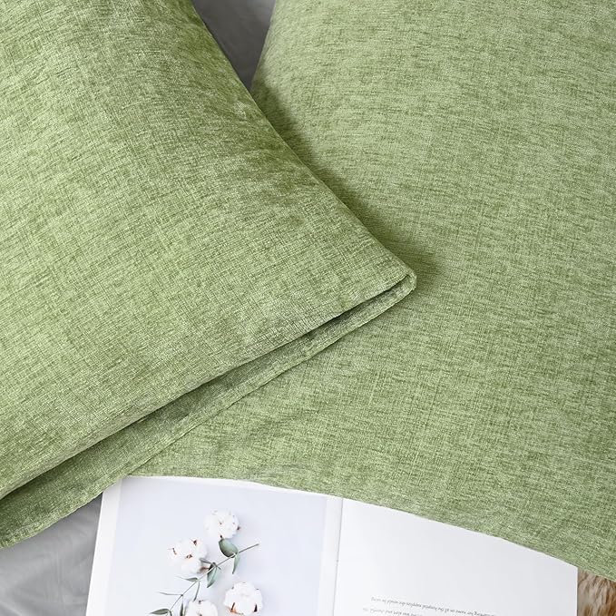 CaliTime Throw Pillow Covers Decorative 20 X 26 Inches Pack of 2 Cozy Chenille Standard Pillow Shams Cases for Couch Sofa Bed Living Room Home Sage Green