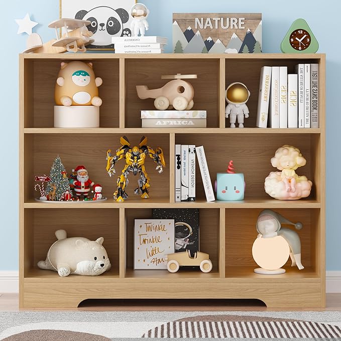 Book Shelf Set of 2, 8 Cubes Storage Organizer, 3-Tier Open Shelf Wooden Bookcase, Freestanding Wooden Bookshelf Cube Shelf for Bedroom, Living Room, Home Office