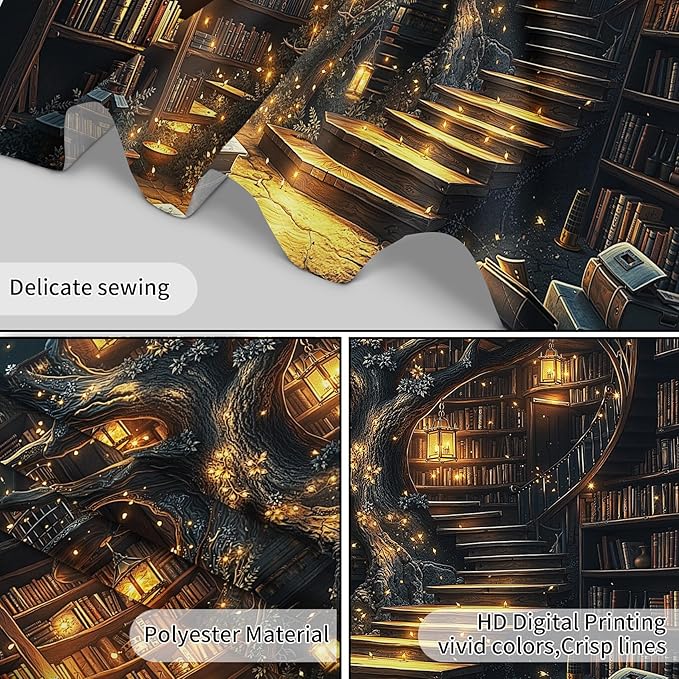 HVEST Fantasy Library Bookshelf Wall Tapestry Fairytale Tree Magic Bookshelf Tapestry Wall Hanging Retro Vintage Tapestries for Classroom Study Room Bedroom Living Room Dorm, 70.9L x 92.5W Inches