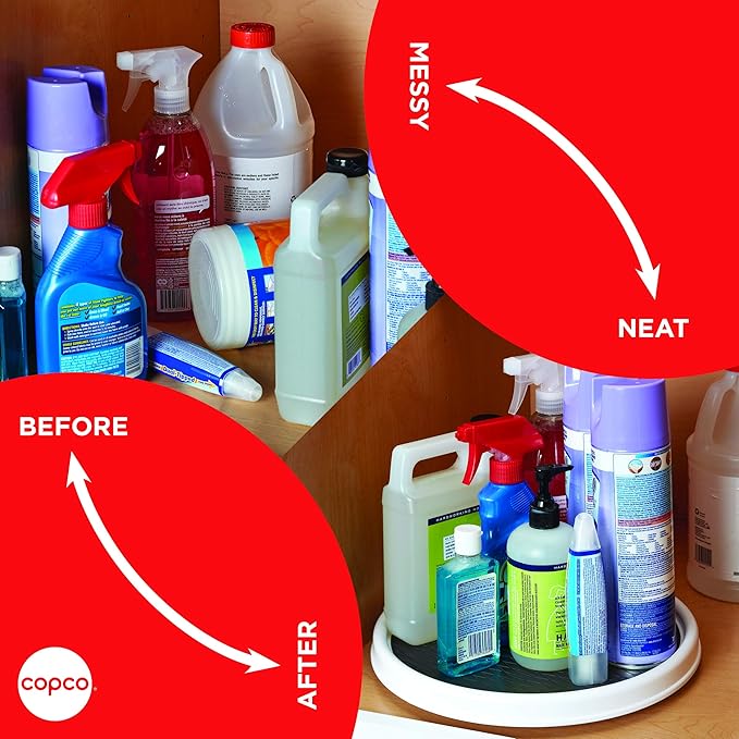 Copco Basics Non-Skid Pantry Cabinet Lazy Susan Turntable, 12-Inch, White/Gray (Pack of 2)