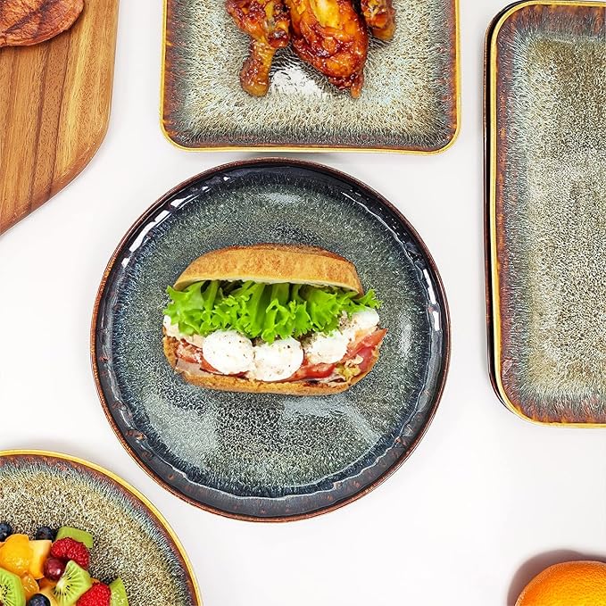 Ceramic Dinner Plates Dish Set,Set of 4,for Lunch snacks -Microwave Oven & Dishwasher Safe,Scratch Resistant,Dinnerware Kitchen Porcelain Serving Dishes 10 Inch Round