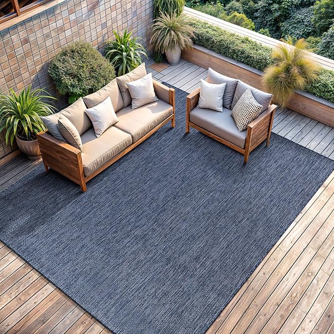 CAMILSON Outdoor Rug 6x9 Modern Area Rugs for Indoor and Outdoor Patios and Porches - Waterproof, Washable, Non-Shedding, Easy-to-Clean Outside Carpet (6 x 9, Solid - Navy Blue)