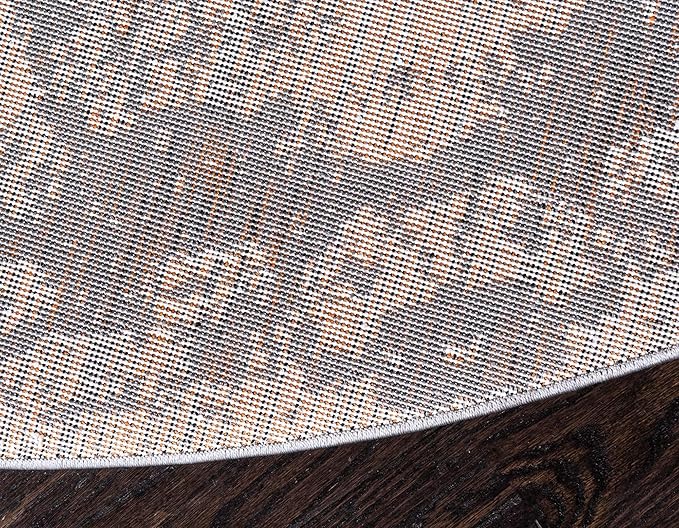 Unique Loom Rosso Collection Vintage, Geometric, Bohemian, Traditional, Distressed, Southwestern Area Rug, Round 4' 0" x 4' 0", Light Gray/Ivory