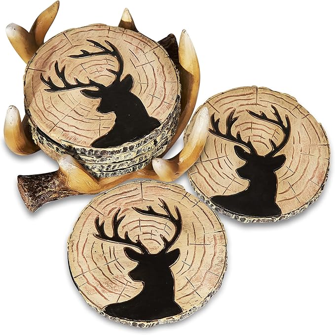Deer Antlers Coaster Set of 6 β Handcrafted Deer Antler Decor and Man Cave Gifts for Men - 6 Full Size Deer Antlers Coasters for Man Cave DΓ©cor
