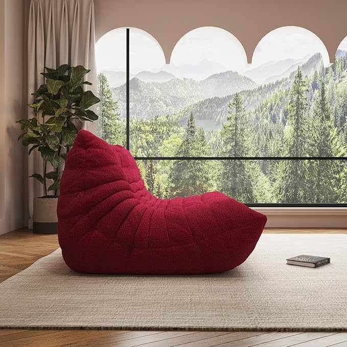 Bean Bag Chair, Oversized Loveseat Fireside Chair for Adults, 2 Seater with Memory Foam Filled, Lazy Sofa Lounge Floor Sofa for Living Room, Bedroom, Office, No Assembly Required. (Burgundy)