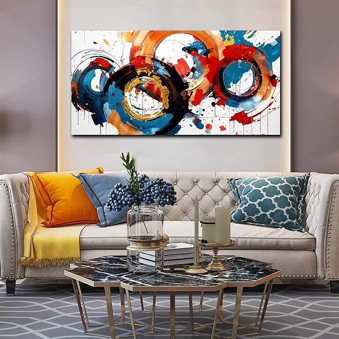 Abstract Wall Art Large Canvas Prints Modern Living Room Bedroom Home Office Wall Decor Framed Colorful Circle Abstract Picture Ready to Hang Size 30x60