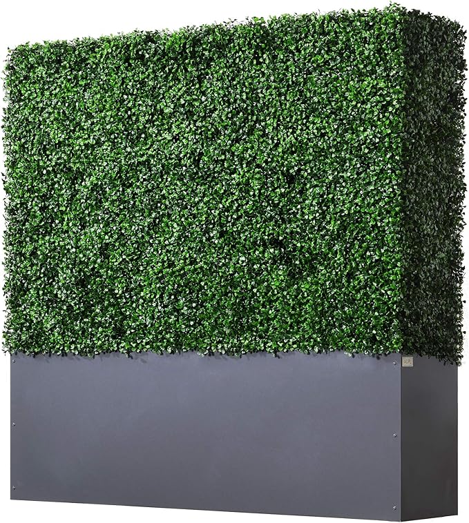 AGPL Upgraded Artificial Boxwood Hedge Wall with Gray Color Planter Room Divider and Privacy Wall Backdrops (48" H 48" W 12" D)