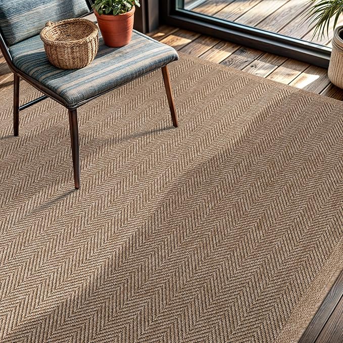 CAMILSON Easy Jute Rug 4x6, Indoor Outdoor Natural Color Fiber Area Rugs for Living Room Patio and Kitchen Rug Herringbone Seagrass Woven Design Easy-Cleaning Washable Outside Carpet Alfombras 4 x 6